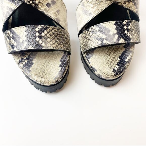 NWT AllSaints Sienna Snakeskin Print Leather Buckle Heeled Platform Sandal 8 - Picture 3 of 10